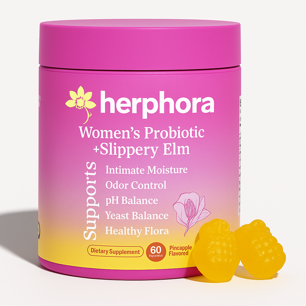 Herphora Balance Gummies - Feminine Probiotic with Slippery Elm for pH Balance, Gut Health & Intimate Support