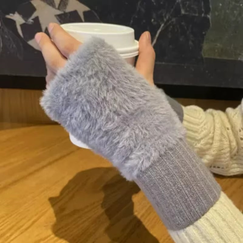 Fluffy Knit Fingerless Gloves